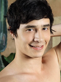 Damon Sparks shows off his thick mop of jet black hair, handsome face, and hot smooth body while he jerks his huge cock