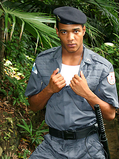 Brazilian cop Bruno Loronha shows his cock
