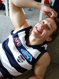 Footy Fan Brad Thomas Getting Off before the Game