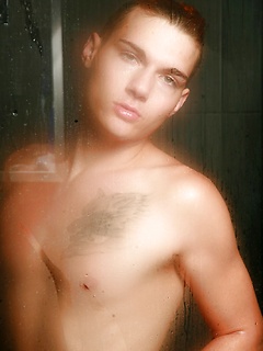 Zack taking shower to cool off