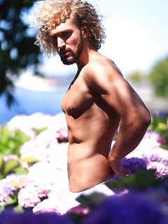 Erik blond muscular hunk garden shoot