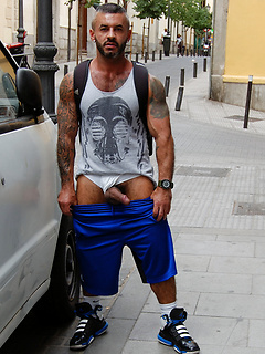 Buff hairy hunk Carlos Gustavo has hot tattoos that he shows while jerking off